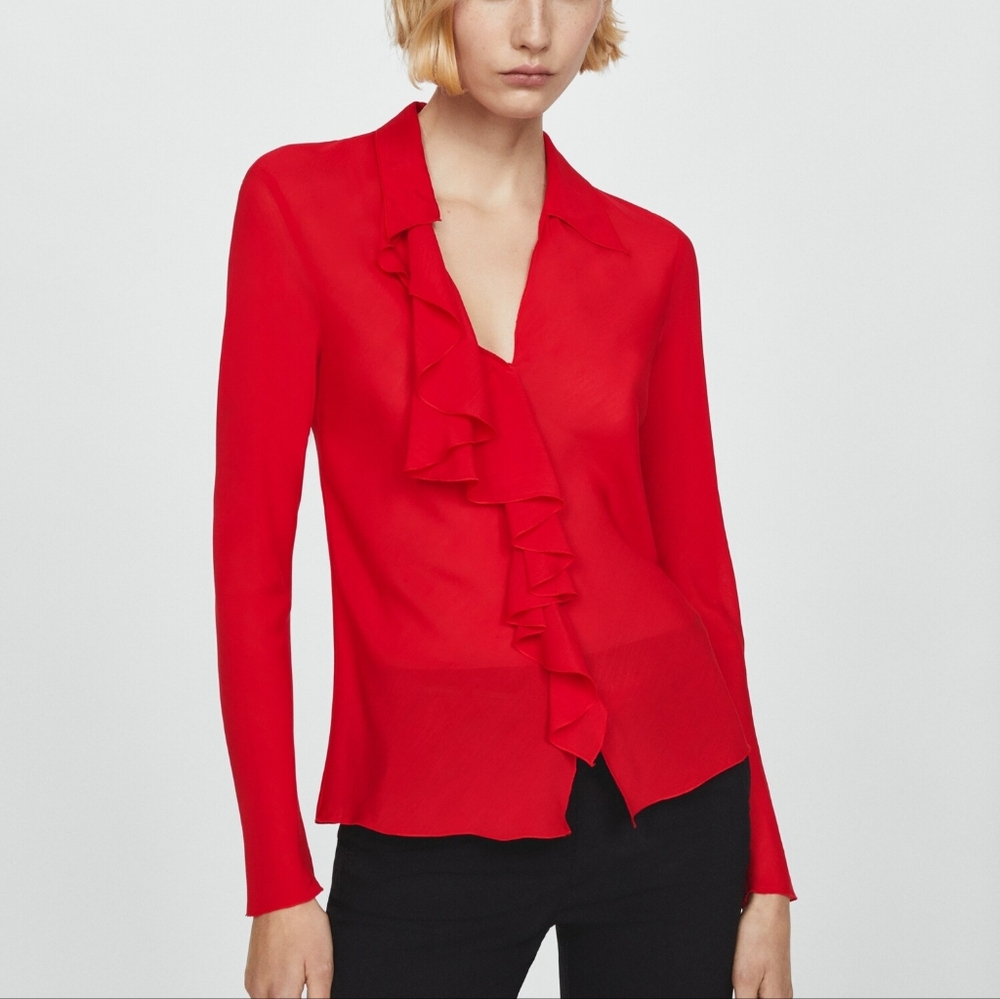 V-NECK RUFFLED BLOUSE